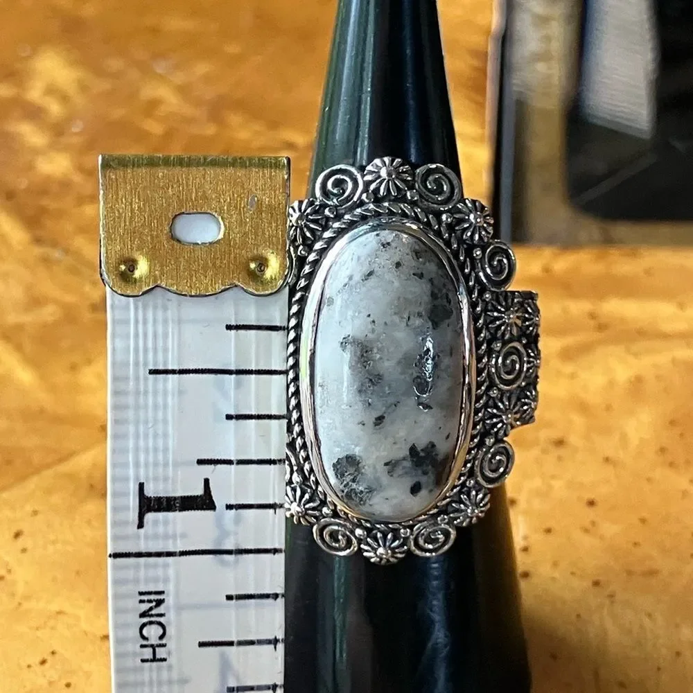Genuine White Buffalo Sterling Silver Artistic Ring Size 6